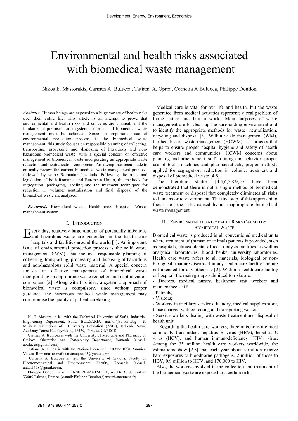 Environmental and Health Risks Associated with Biomedical Waste Management