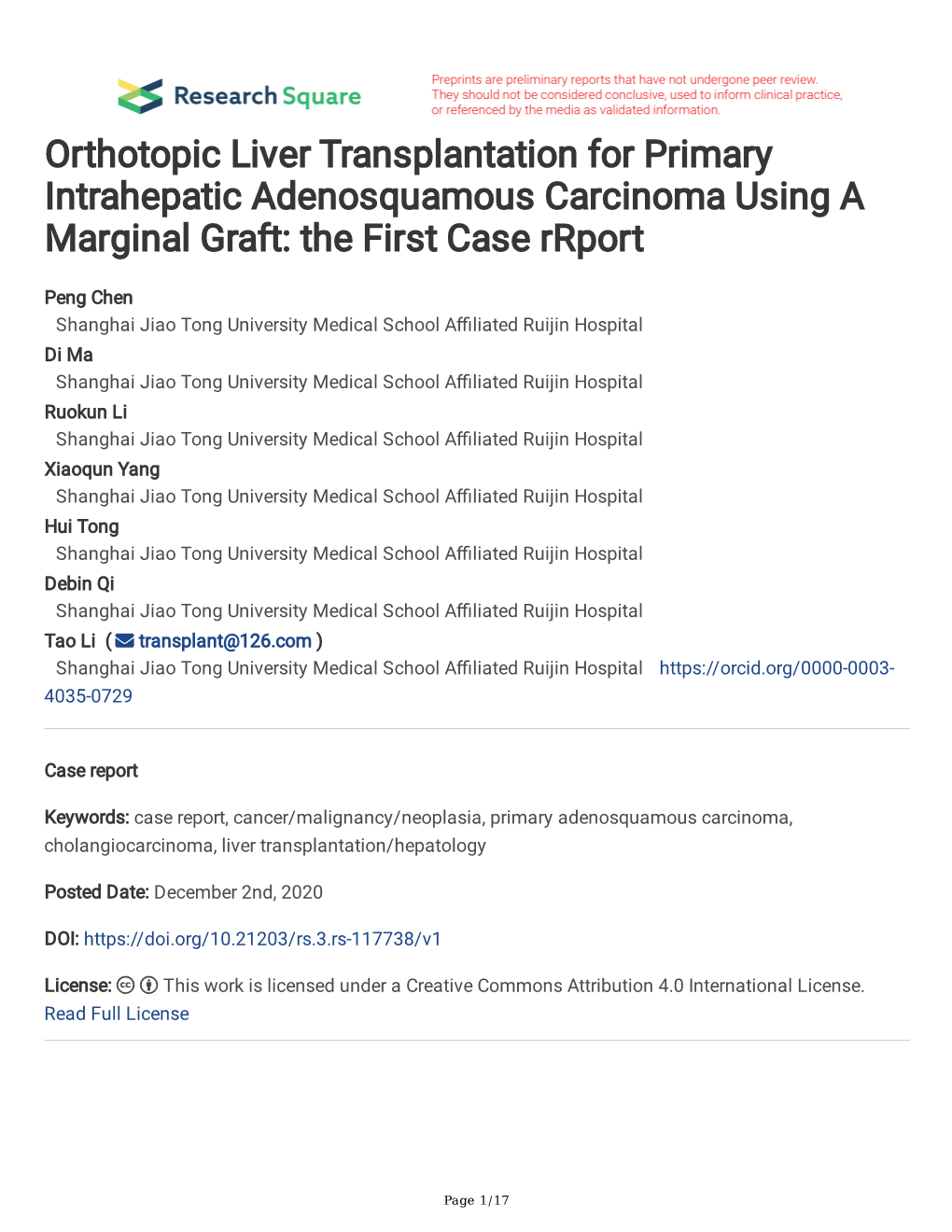 Orthotopic Liver Transplantation for Primary Intrahepatic Adenosquamous Carcinoma Using a Marginal Graft: the First Case Rrport