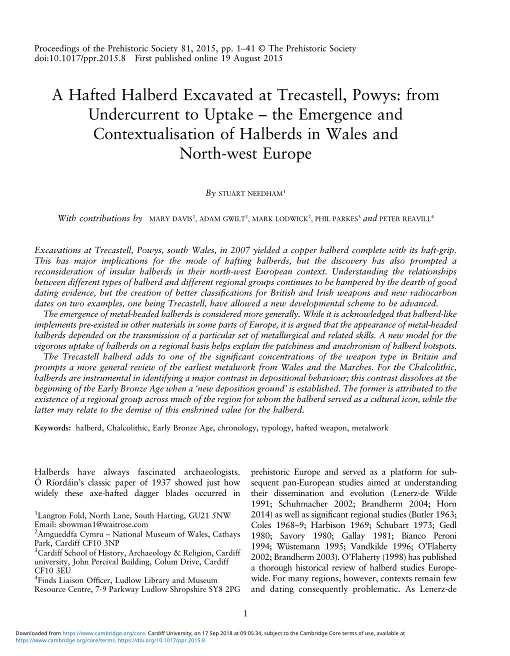 A Hafted Halberd Excavated at Trecastell, Powys: from Undercurrent to Uptake – the Emergence and Contextualisation of Halberds in Wales and North-West Europe