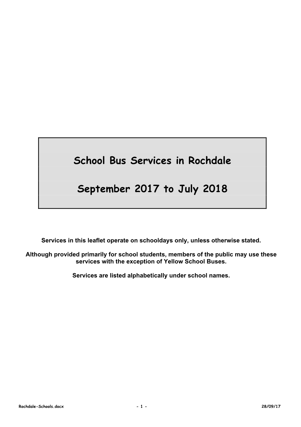 School Bus Services in Rochdale September 2017 to July 2018