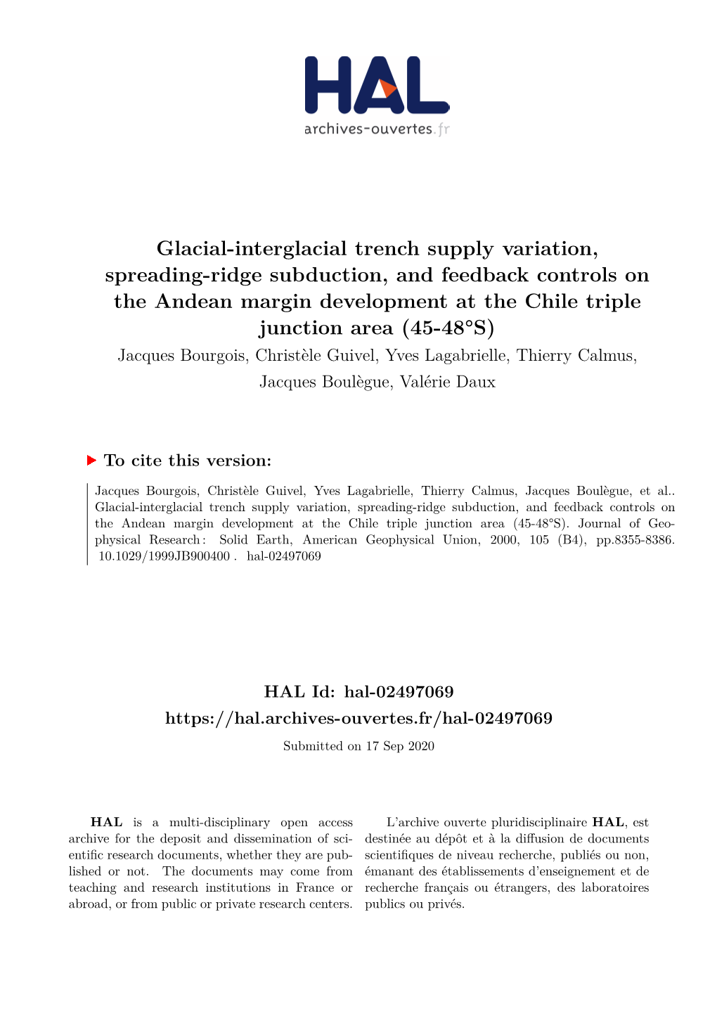 Glacial-Interglacial Trench Supply Variation, Spreading-Ridge