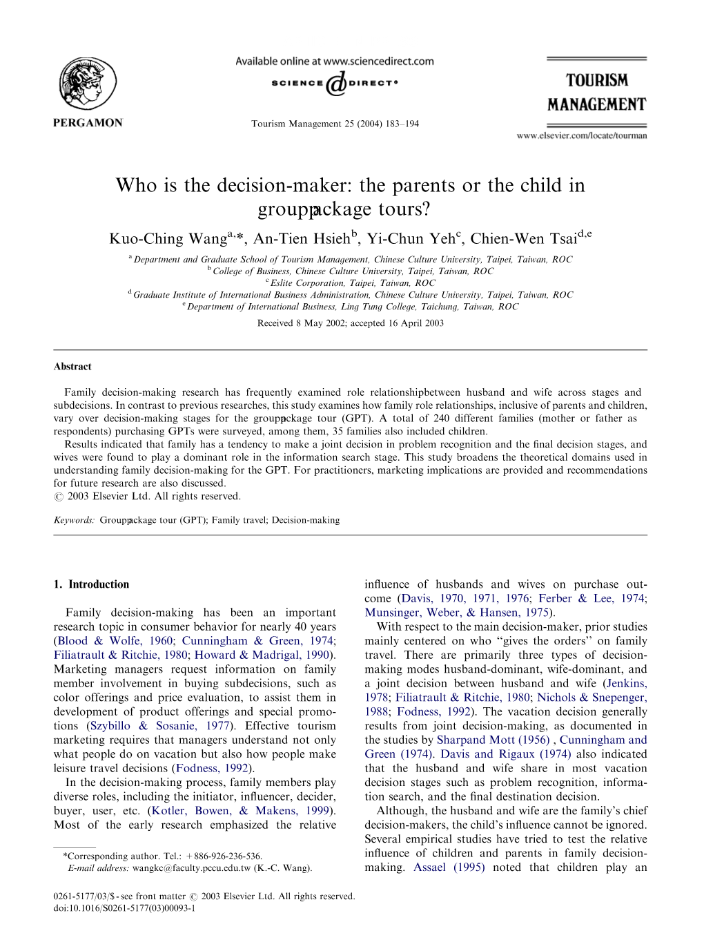 Who Is the Decision-Maker: the Parents Or the Child in Group