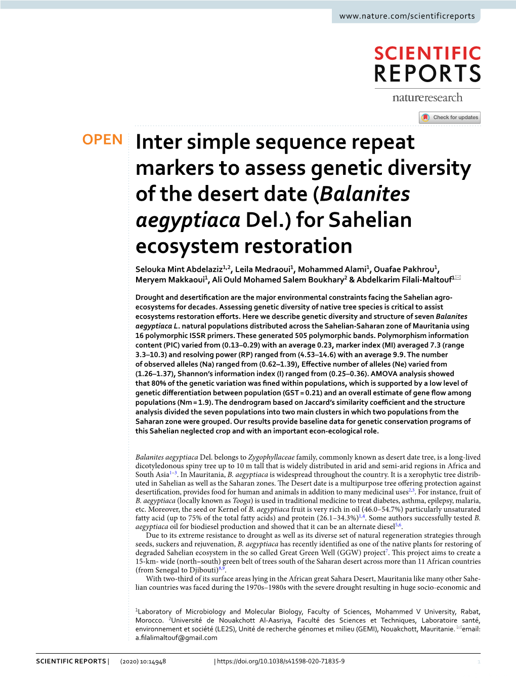 Inter Simple Sequence Repeat Markers to Assess Genetic Diversity