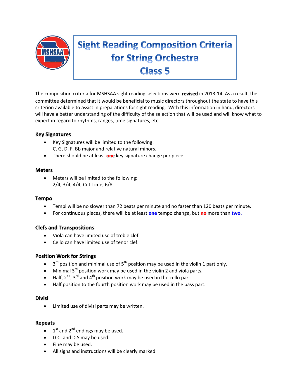 Key Signatures Meters Tempo Clefs and Transpositions Position Work