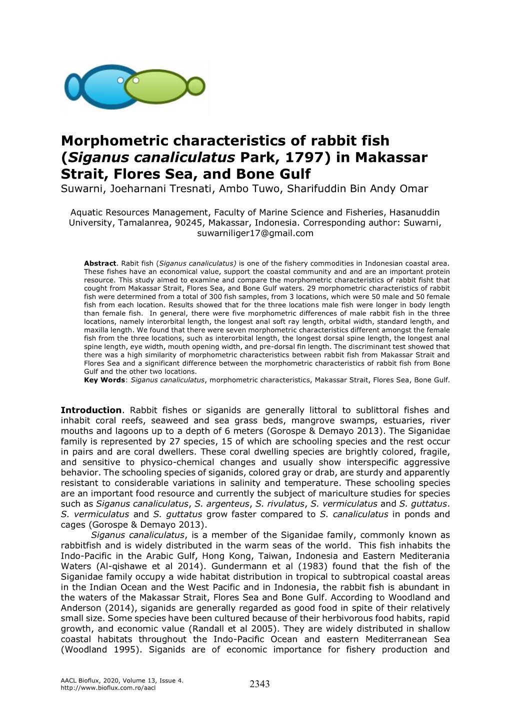 Morphometric Characteristics of Rabbit Fish (Siganus Canaliculatus Park