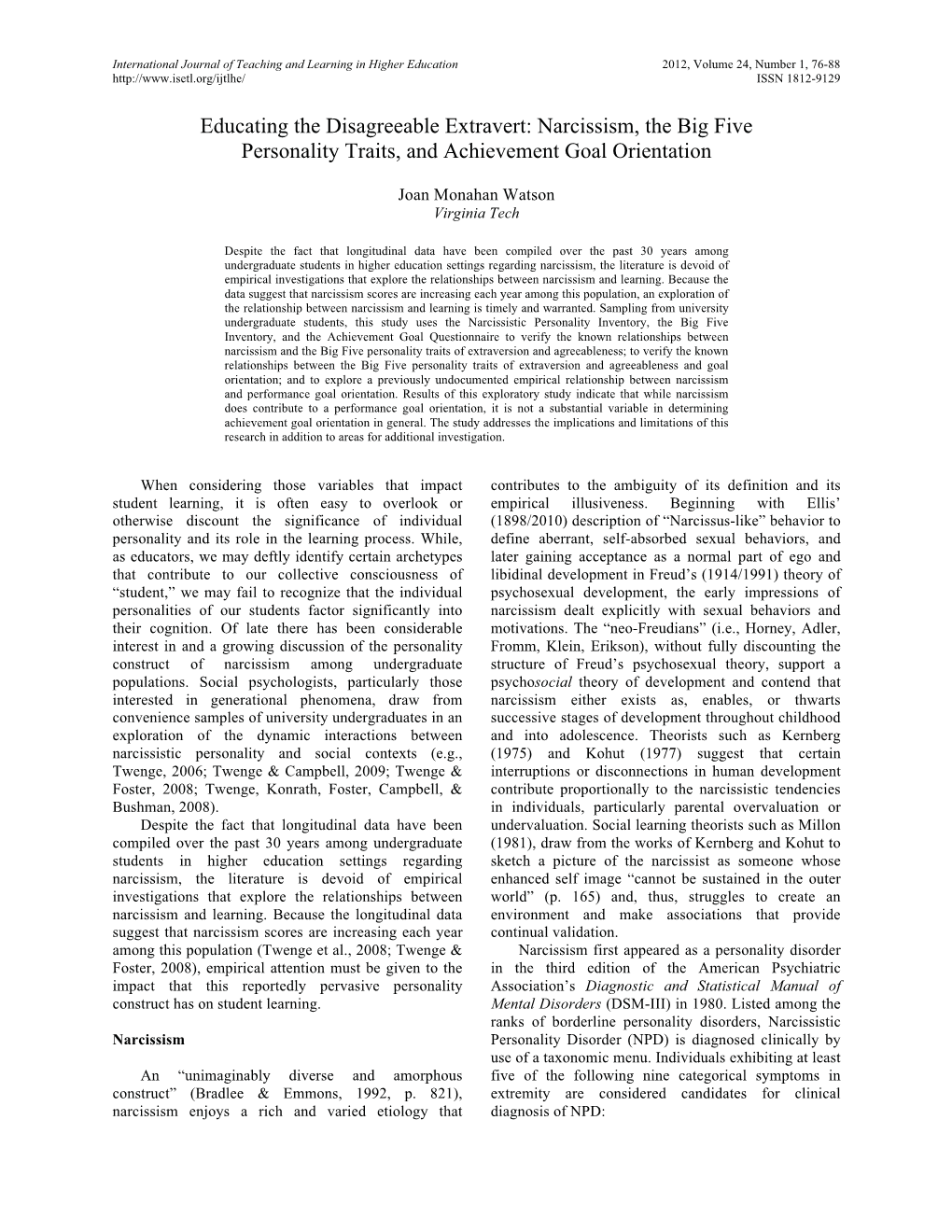 Narcissism, the Big Five Personality Traits, and Achievement Goal Orientation