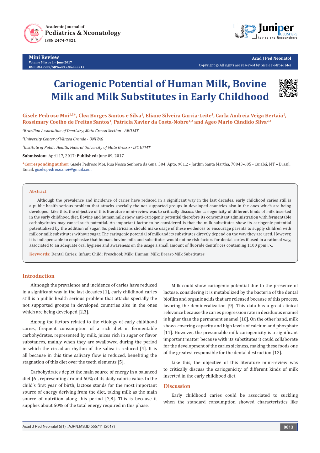 Cariogenic Potential of Human Milk, Bovine Milk and Milk Substitutes in Early Childhood