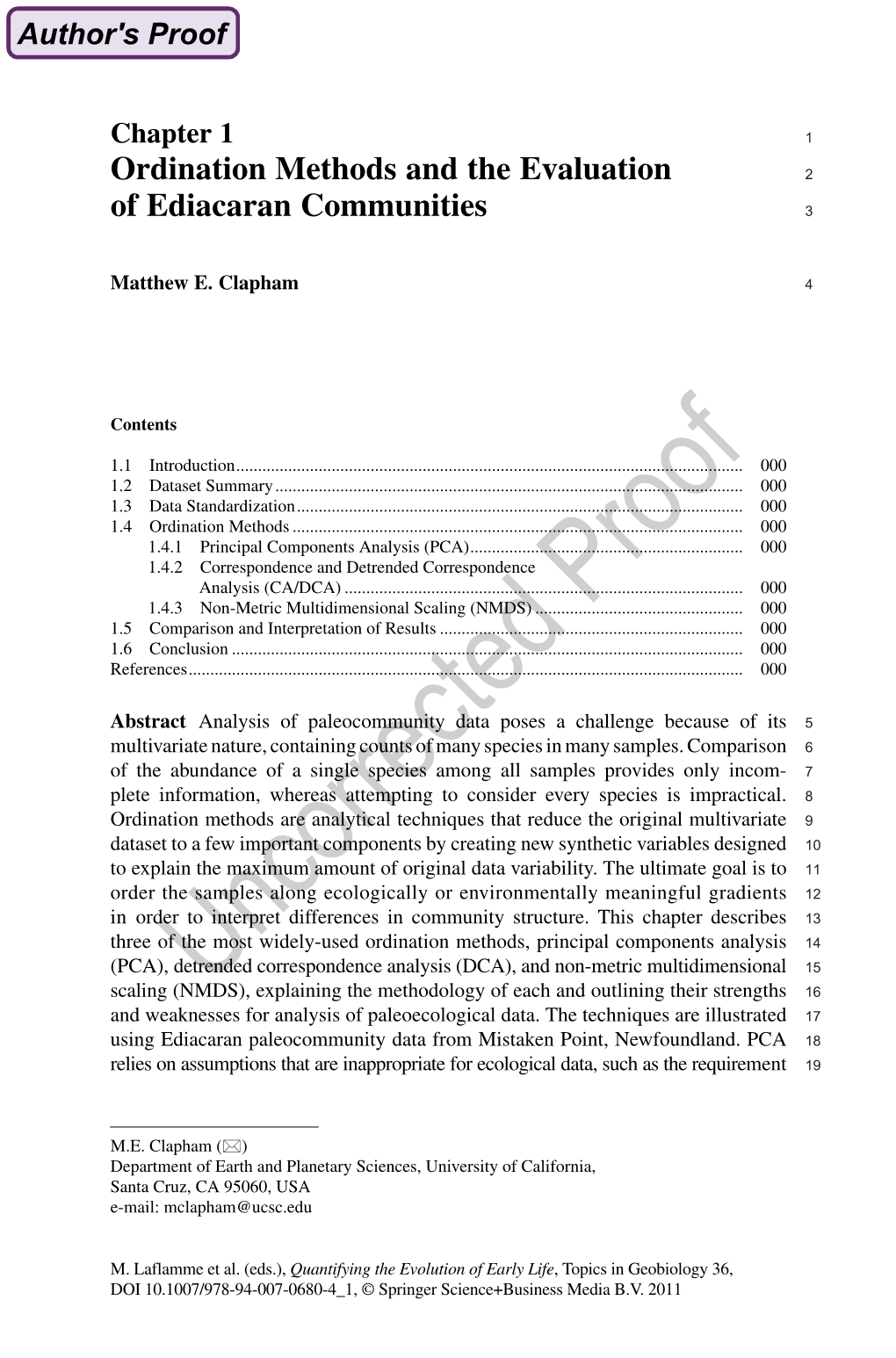 Ordination Methods and the Evaluation of Ediacaran Communities