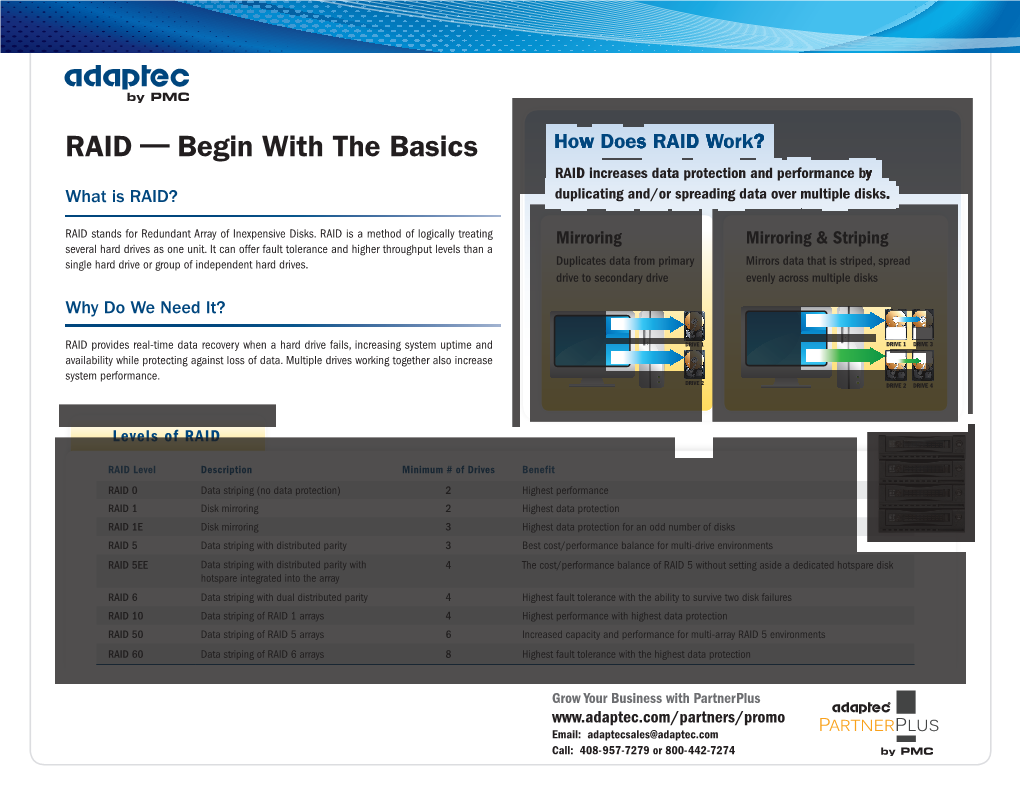 RAID — Begin with the Basics How Does RAID Work? RAID Increases Data Protection and Performance by What Is RAID? Duplicating And/Or Spreading Data Over Multiple Disks