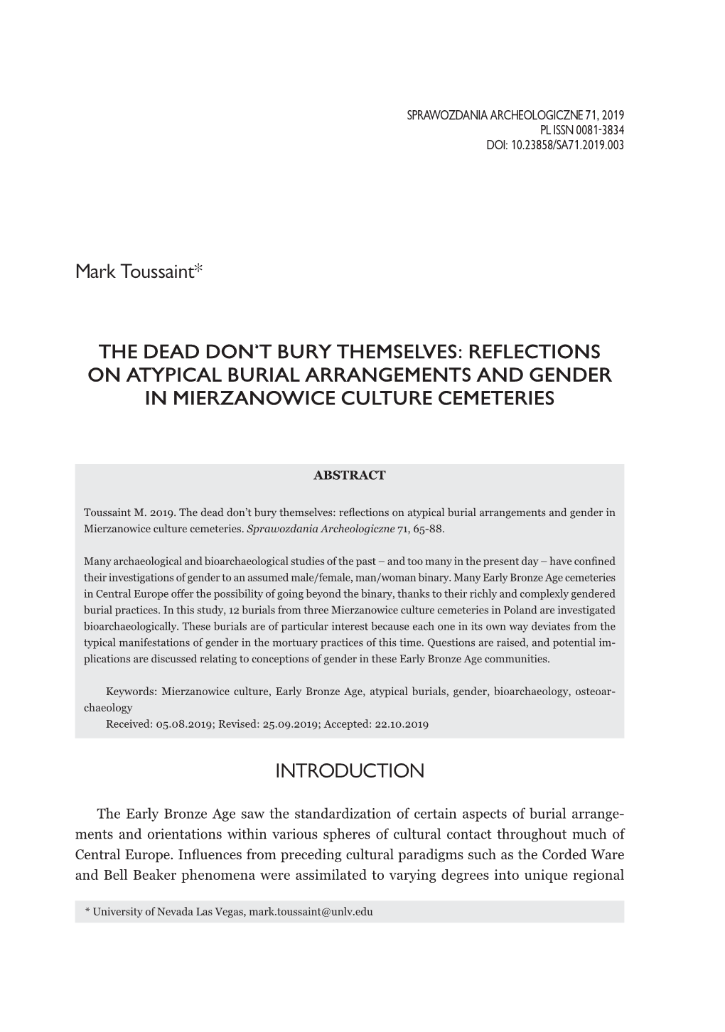 Reflections on Atypical Burial Arrangements and Gender in Mierzanowice Culture Cemeteries