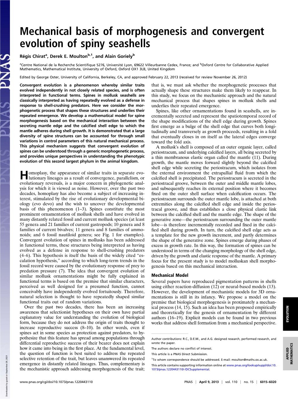 Mechanical Basis of Morphogenesis and Convergent Evolution of Spiny Seashells