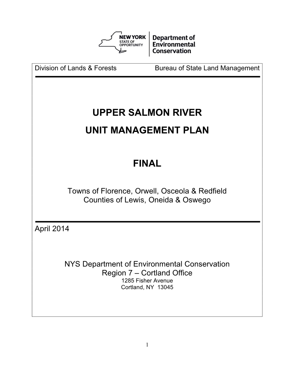 Upper Salmon River Unit Management Plan