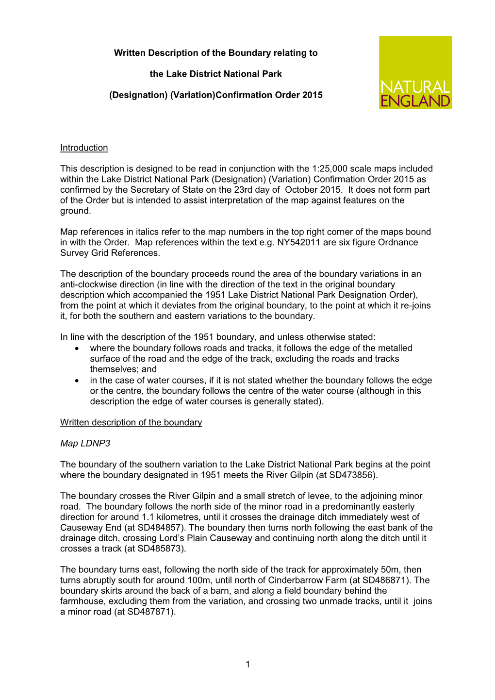 1 Written Description of the Boundary Relating to the Lake