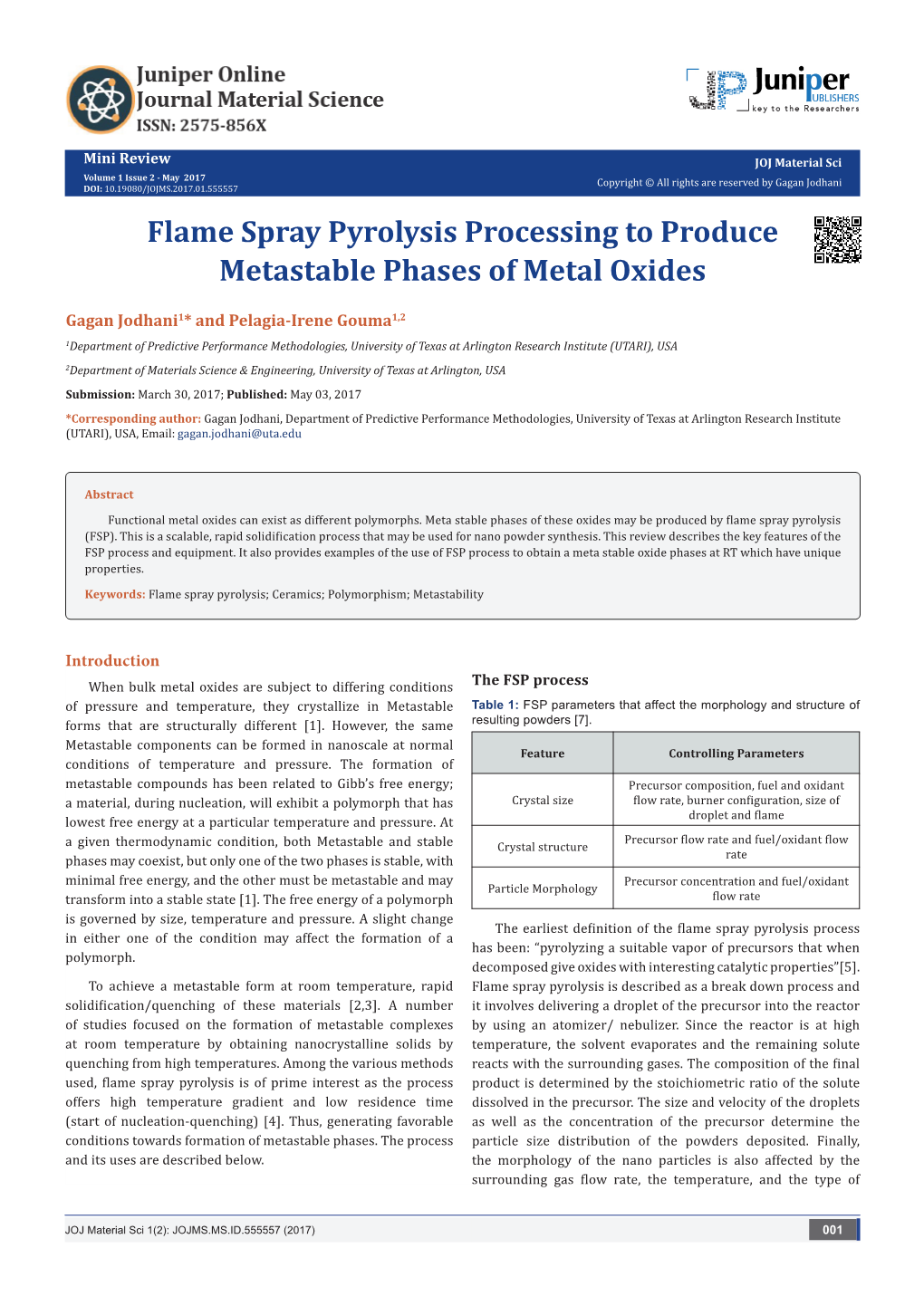 Flame Spray Pyrolysis Processing to Produce Metastable Phases of Metal Oxides