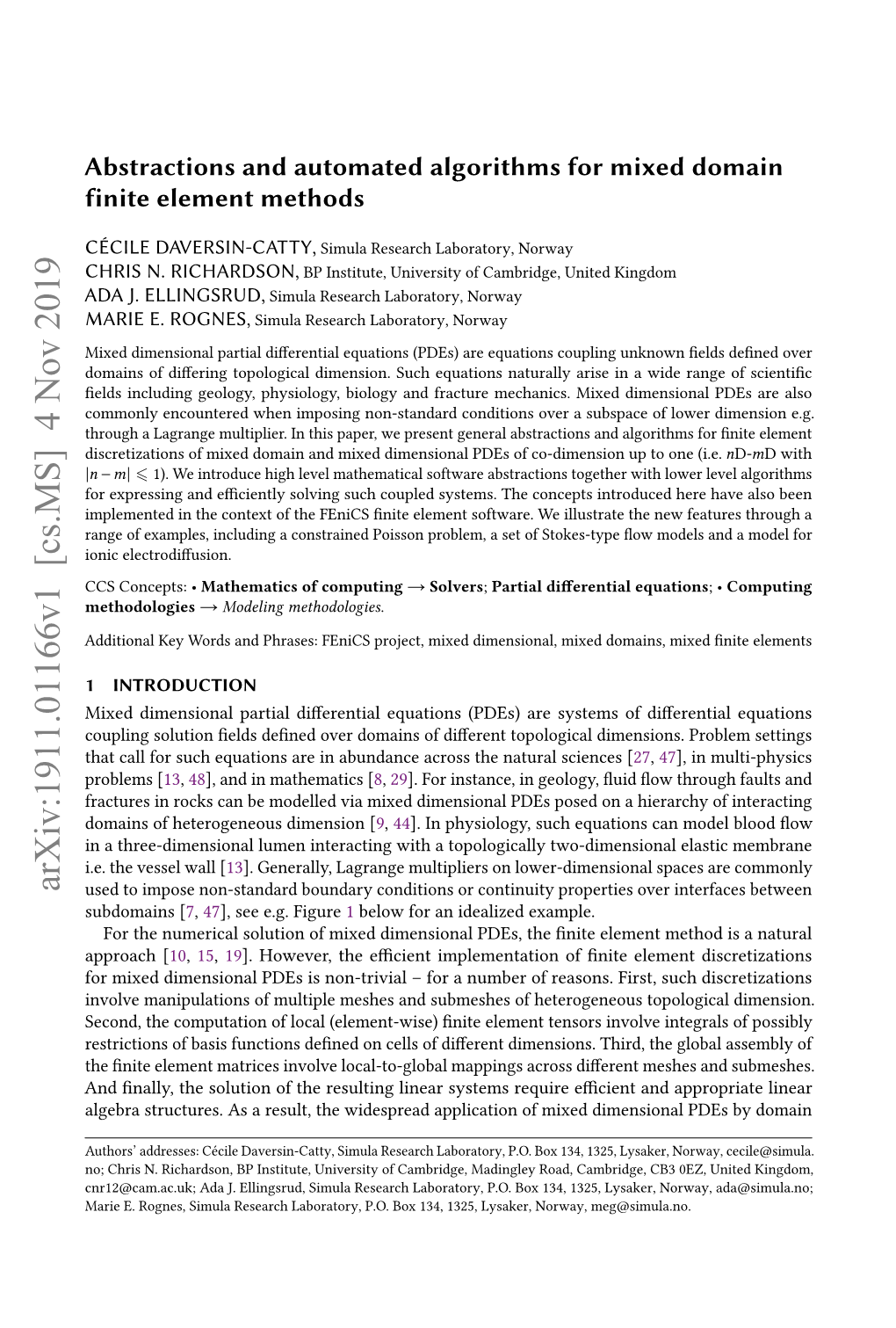 Abstractions and Automated Algorithms for Mixed Domain Finite Element Methods