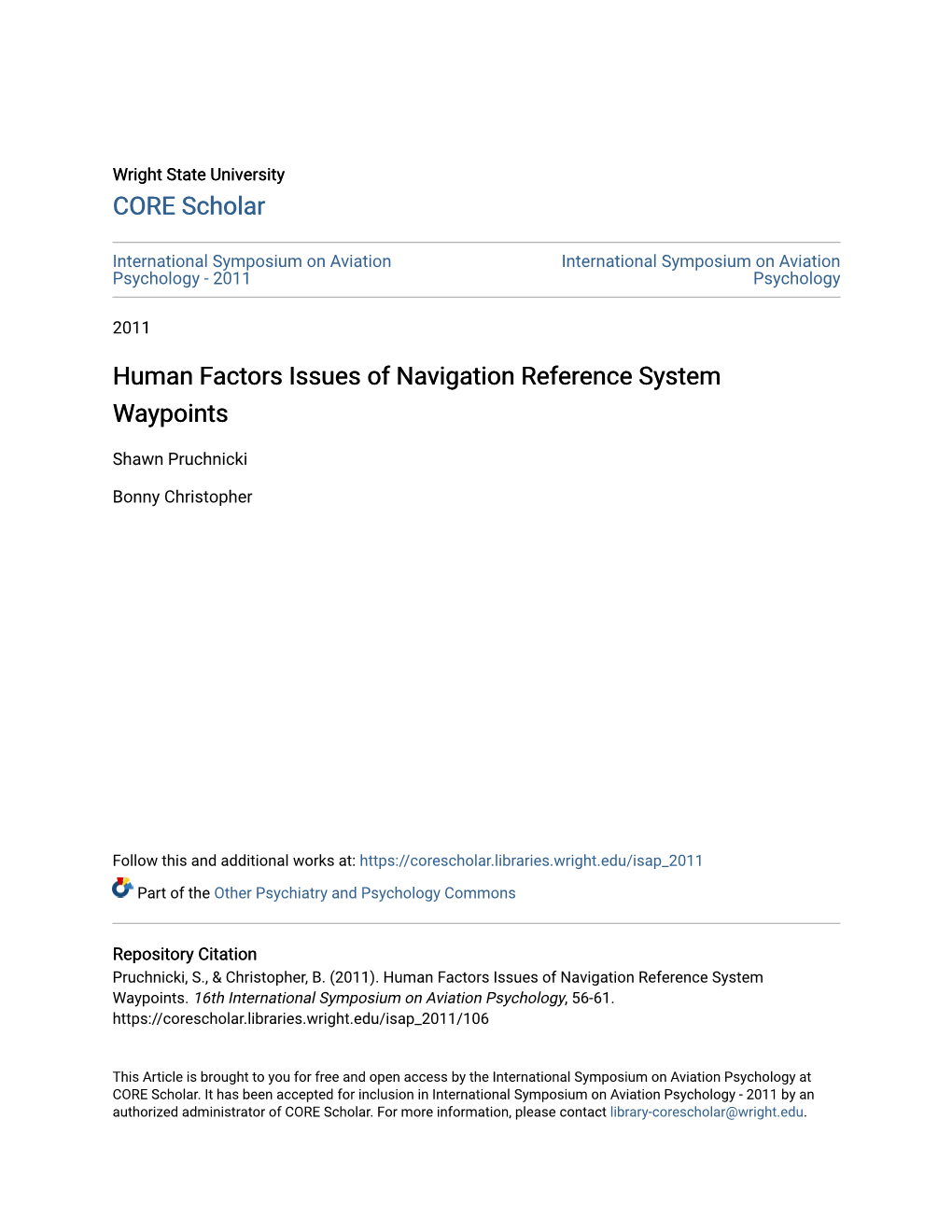 Human Factors Issues of Navigation Reference System Waypoints