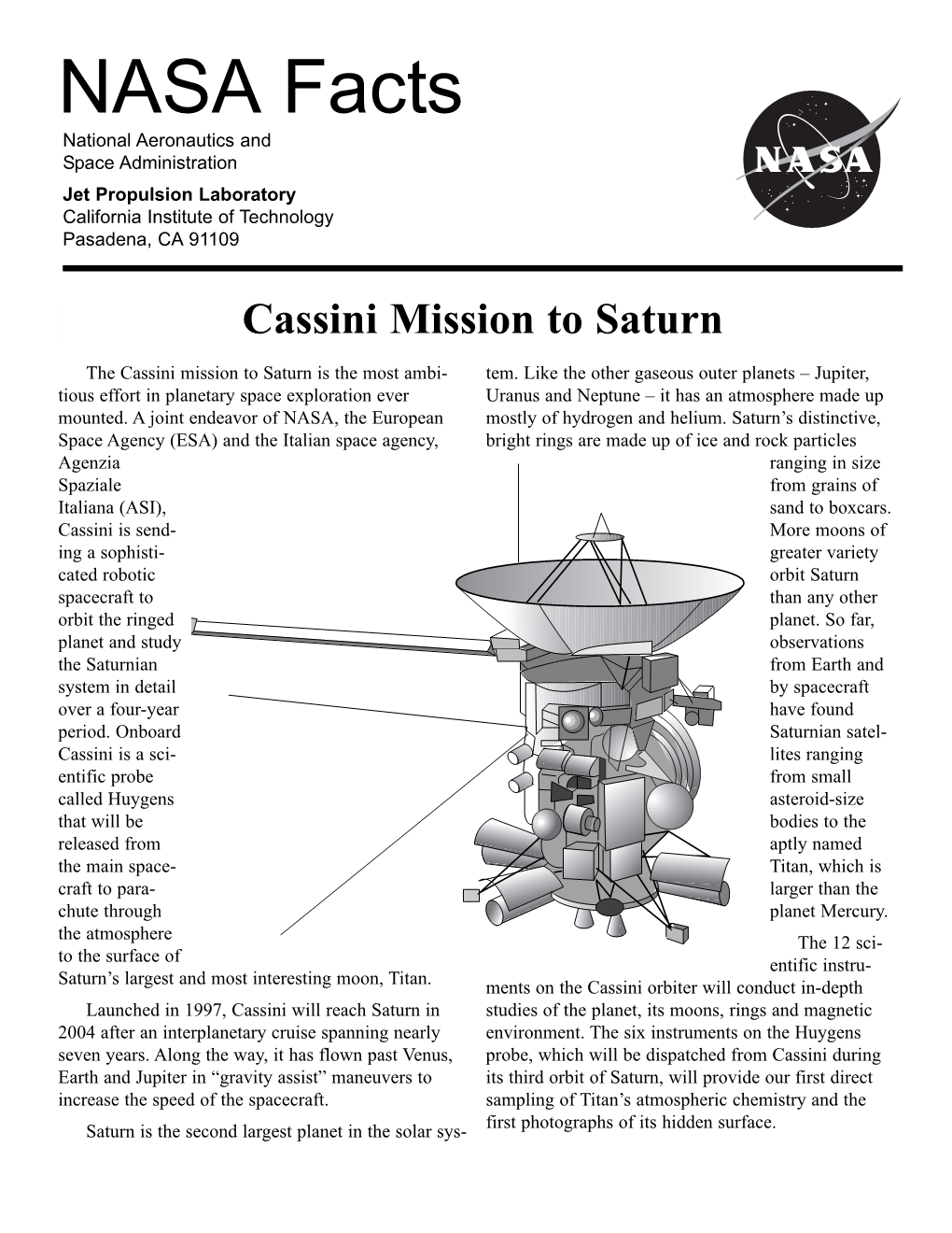 Cassini Mission to Saturn