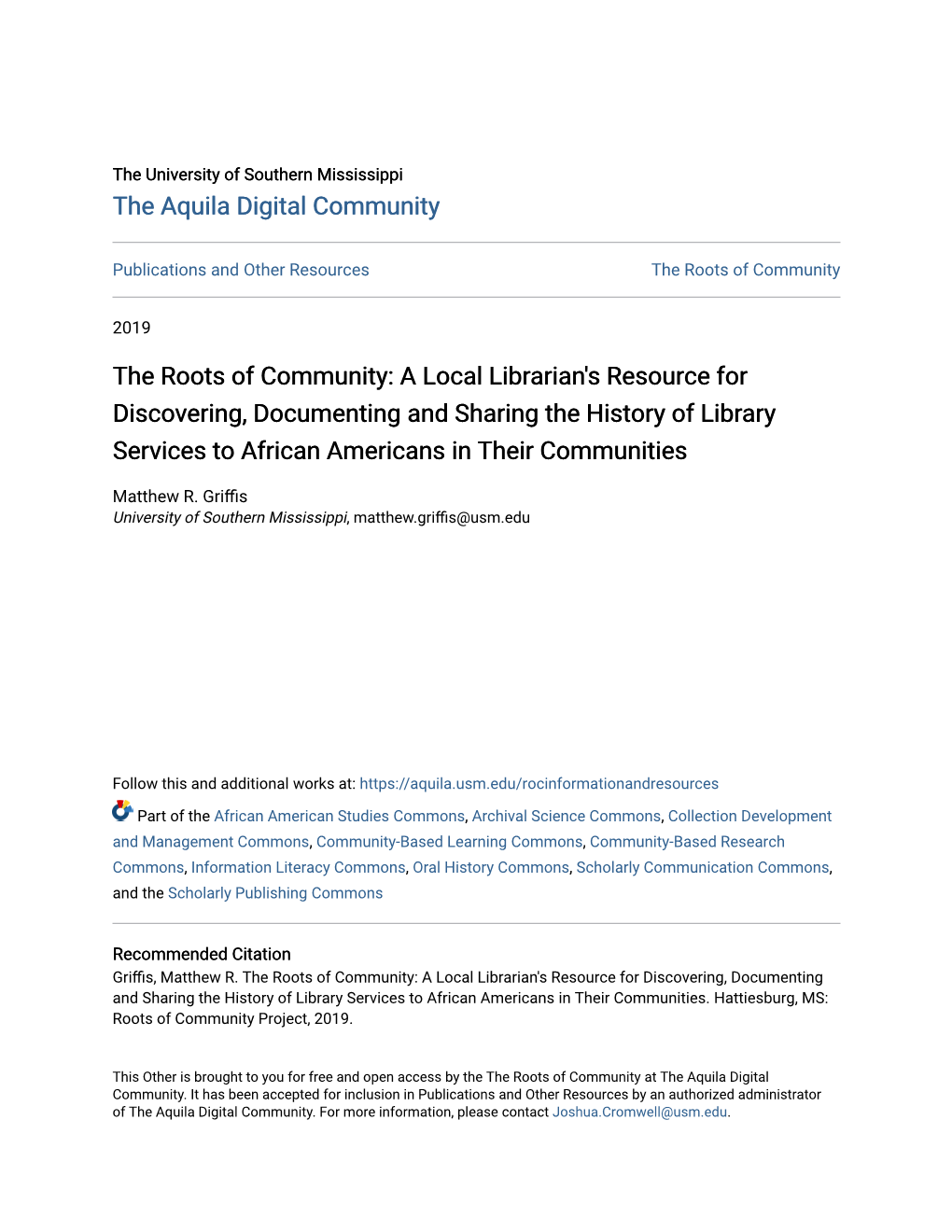 The Roots of Community: a Local Librarian's Resource For