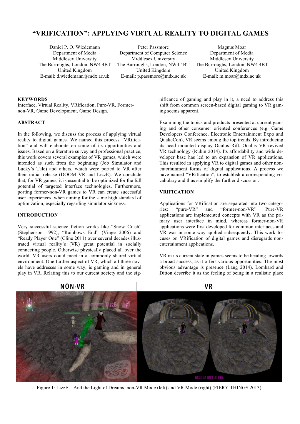 “Vrification”: Applying Virtual Reality to Digital Games