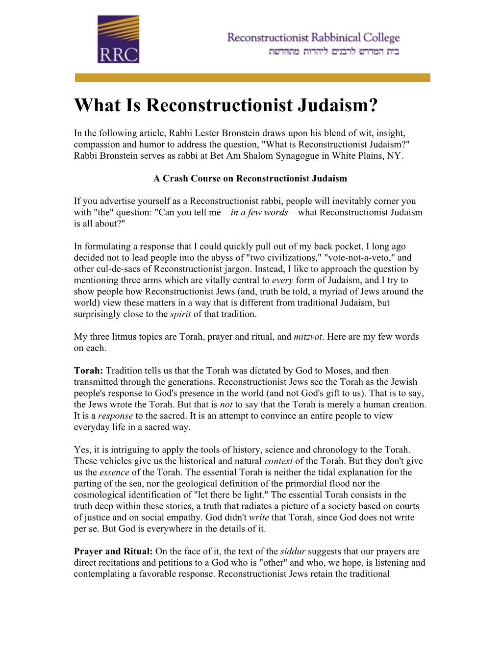 What Is Reconstructionist Judaism?