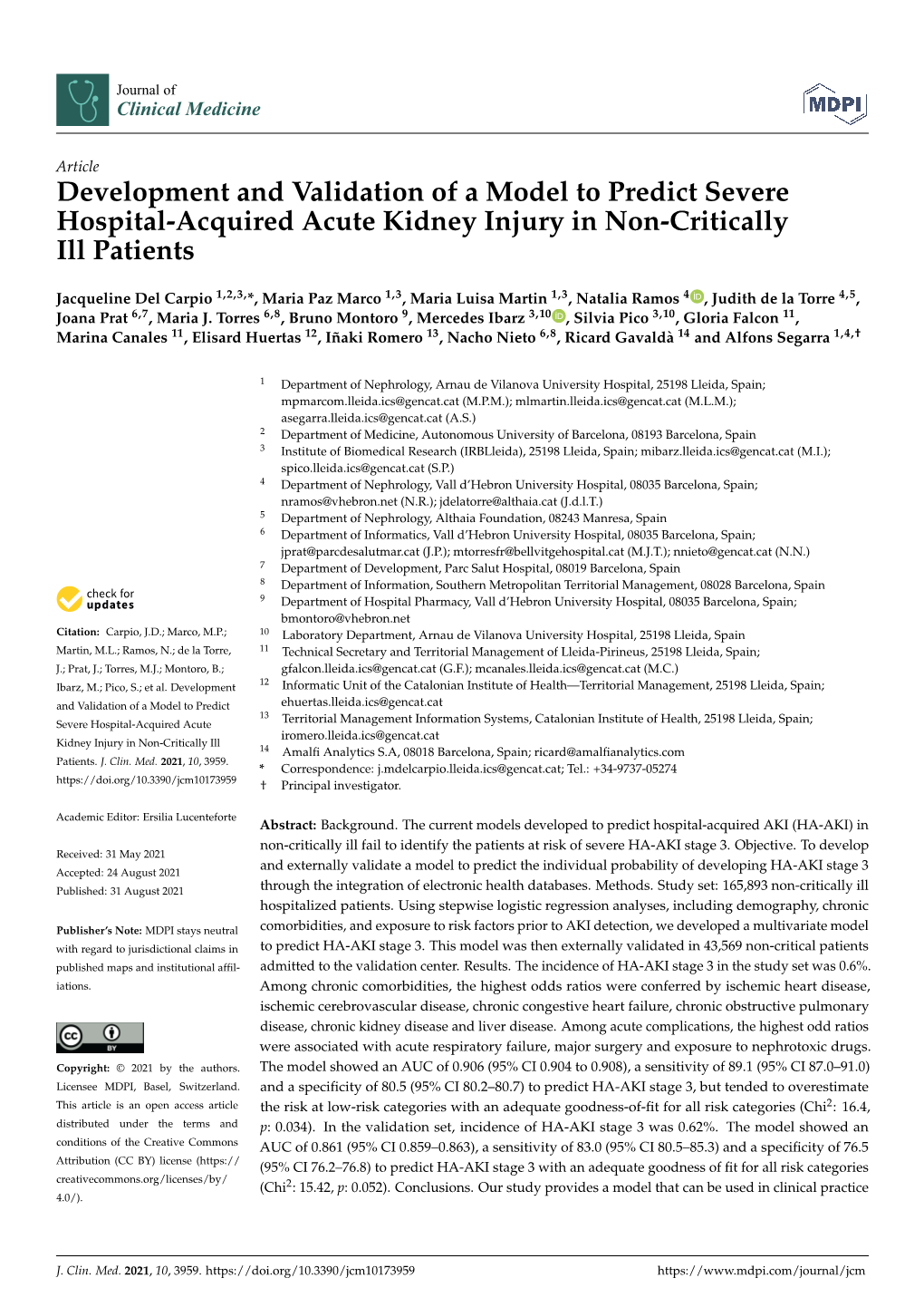 Development and Validation of a Model to Predict Severe Hospital-Acquired Acute Kidney Injury in Non-Critically Ill Patients