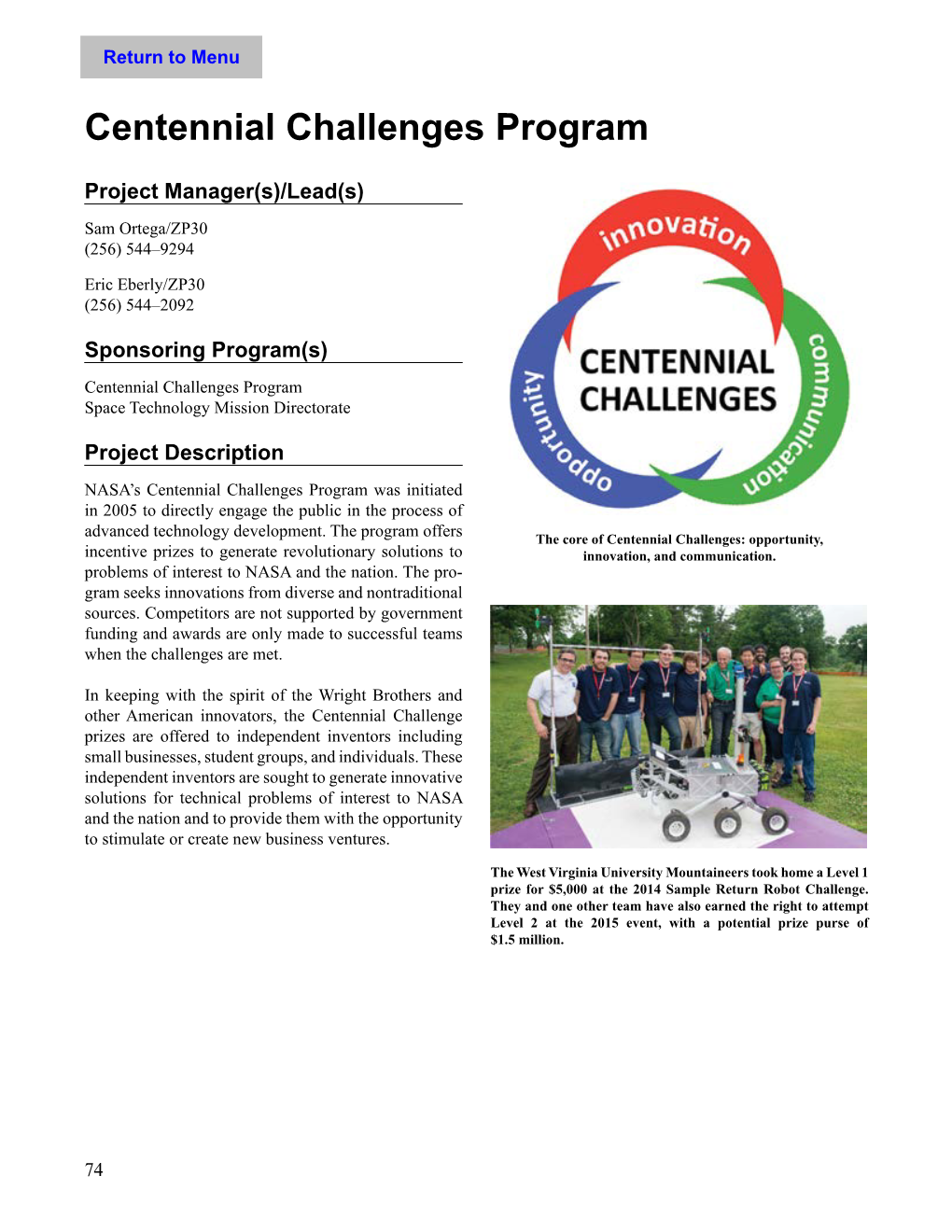 Centennial Challenges Program