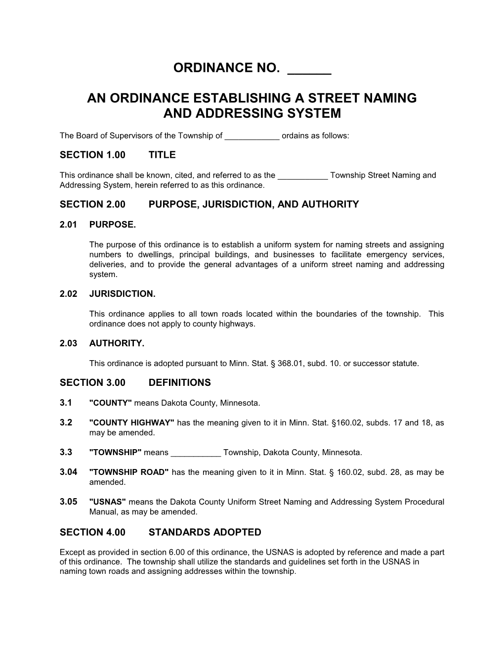 An Ordinance Establishing a Street Naming