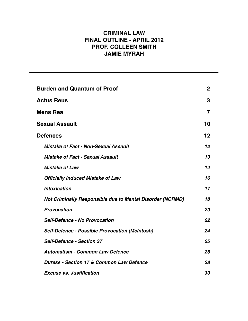 Criminal Law Final Outline - April 2012 Prof