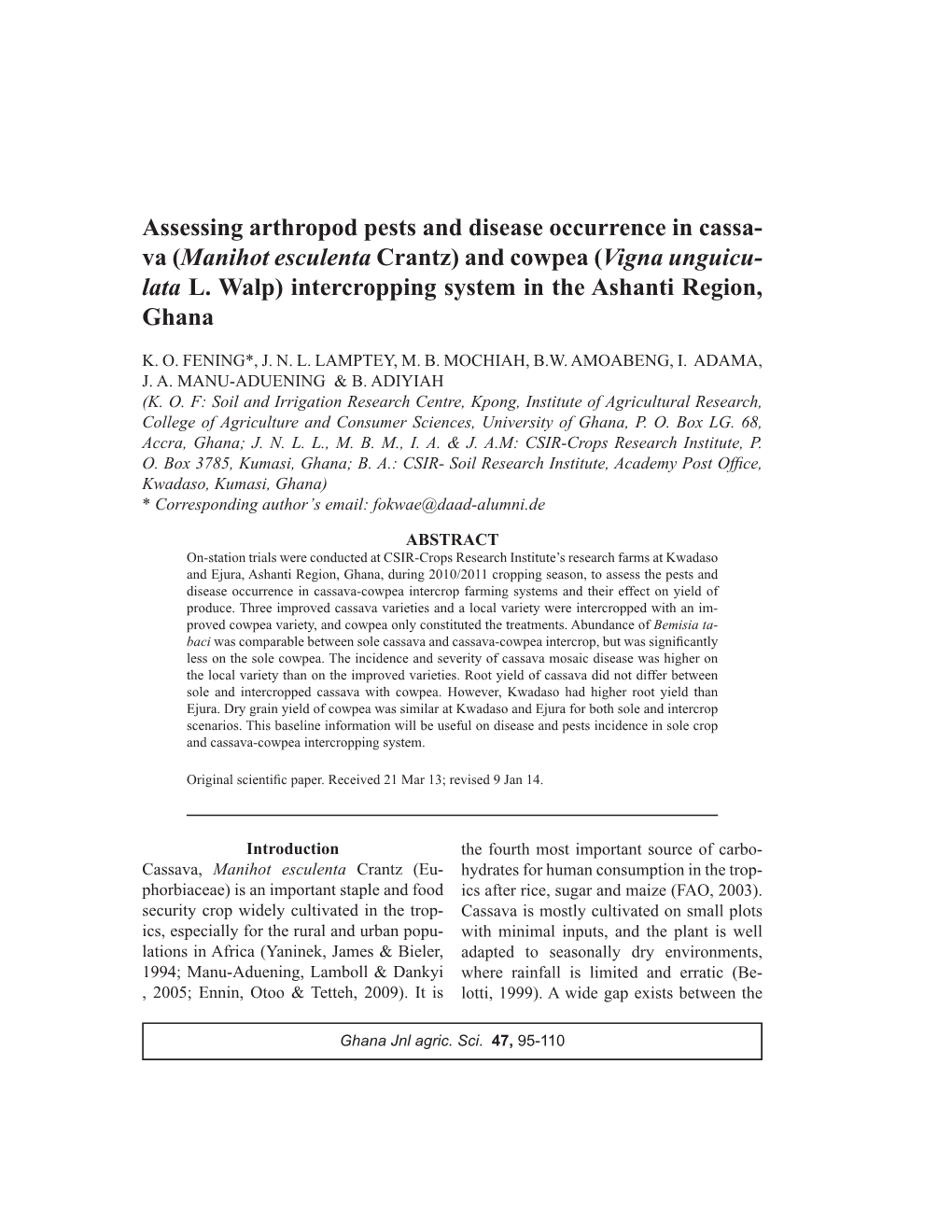 Assessing Arthropod...Fening Et Al.Indd