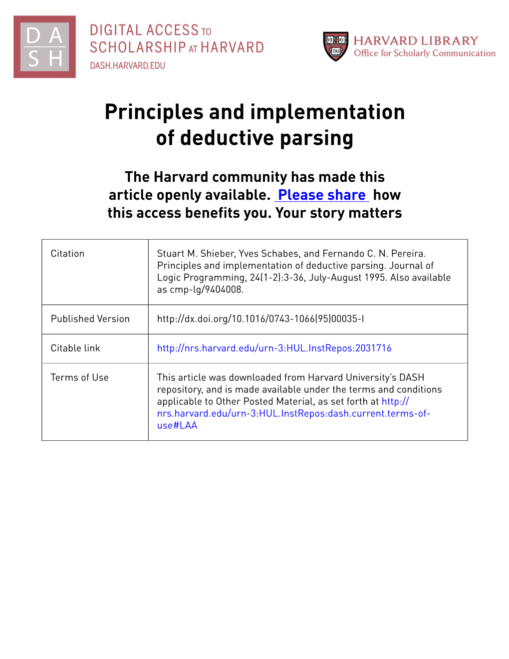 Principles and Implementation of Deductive Parsing