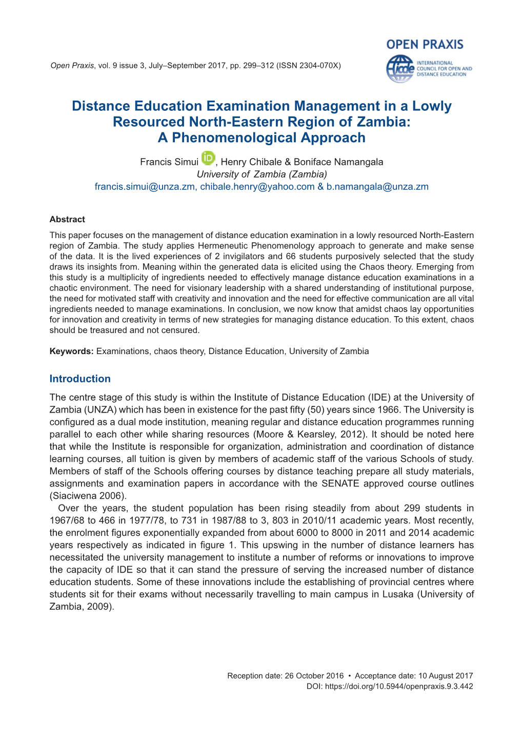 Distance Education Examination Management in a Lowly ­Resourced North-Eastern Region of Zambia: a Phenomenological Approach