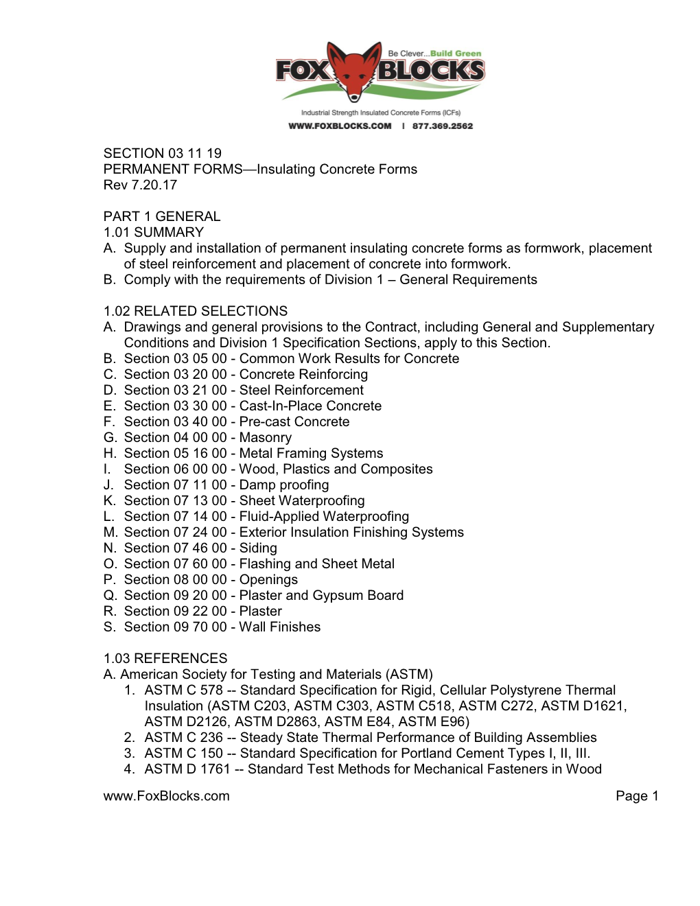 SECTION 03 11 19 PERMANENT FORMS—Insulating Concrete Forms Rev 7.20.17