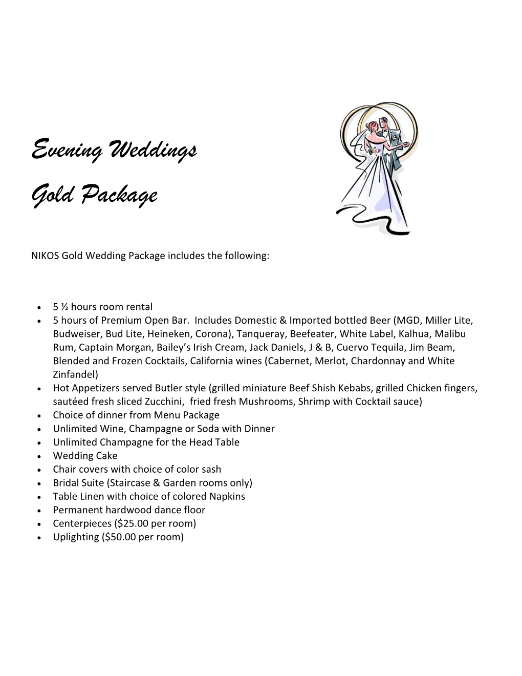 Evening Weddings Gold Package