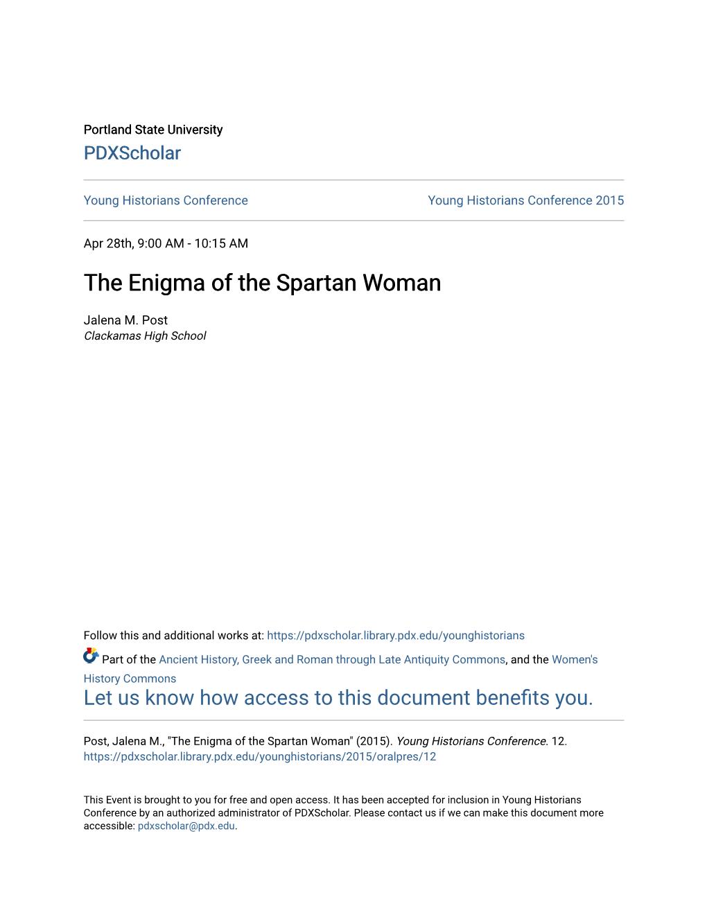 The Enigma of the Spartan Woman