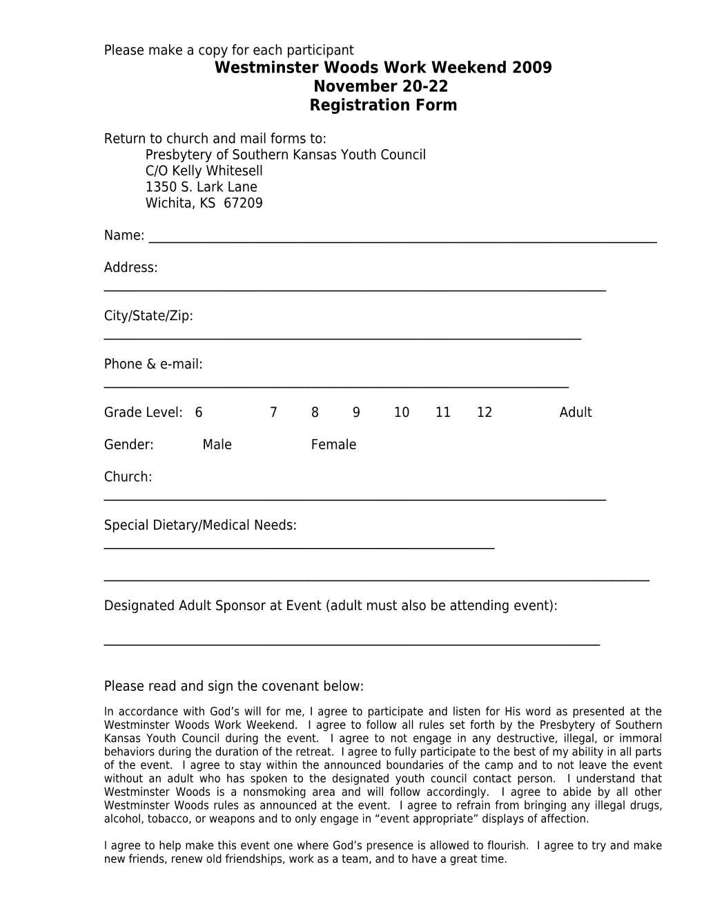 Please Make a Copy for Each Participant