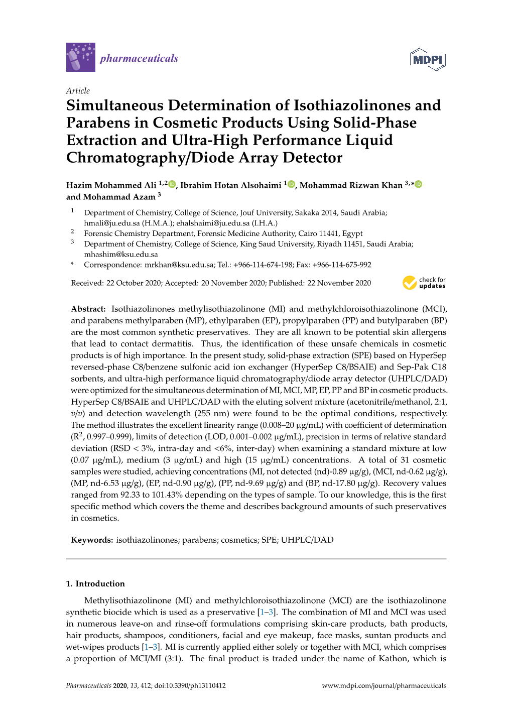 Simultaneous Determination of Isothiazolinones