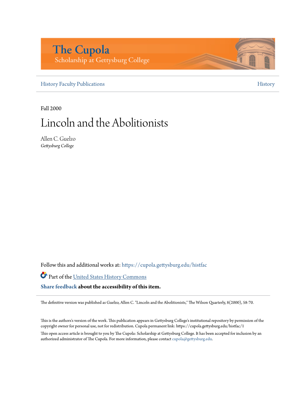 Lincoln and the Abolitionists Allen C