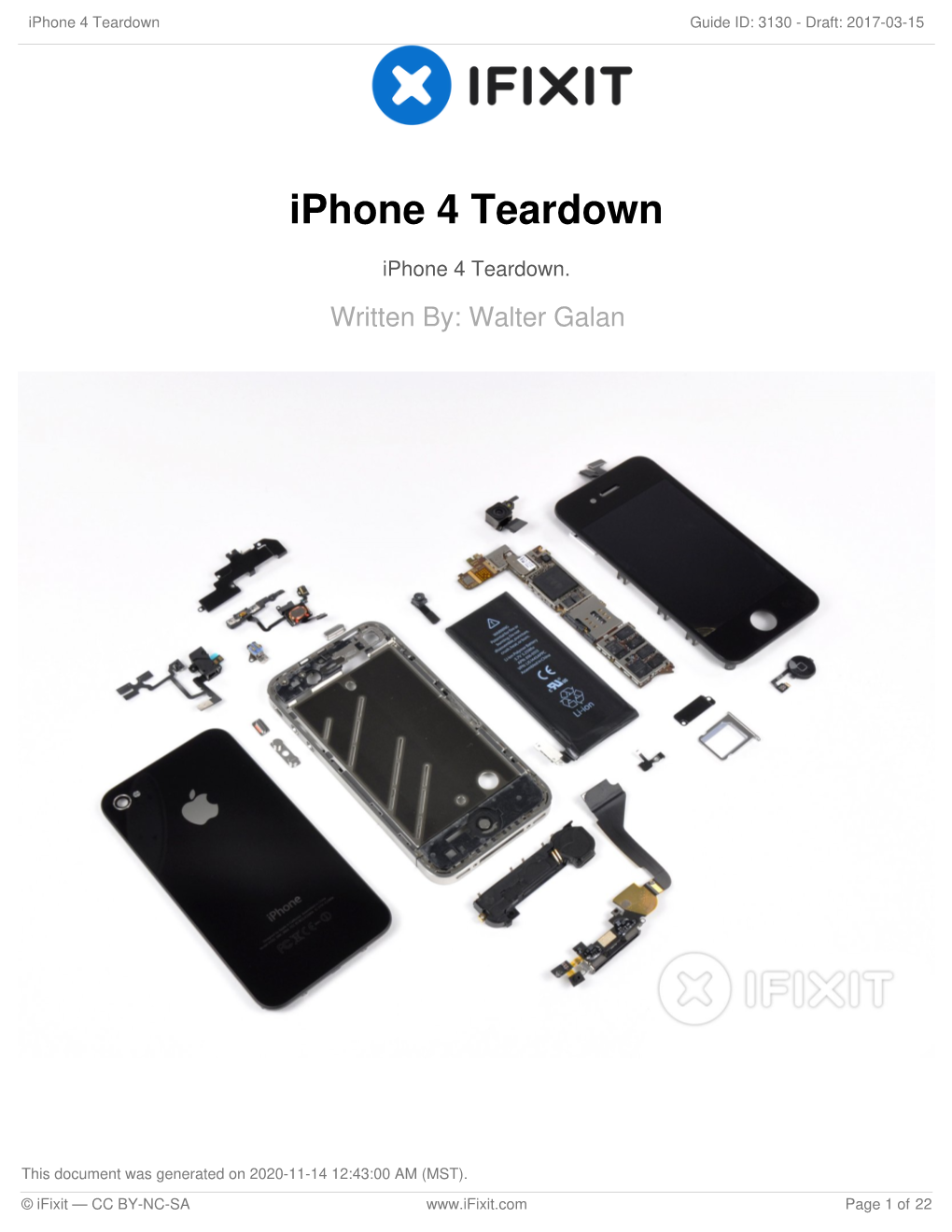 Iphone 4 Teardown Guide ID: 3130 - Draft: 2017-03-15