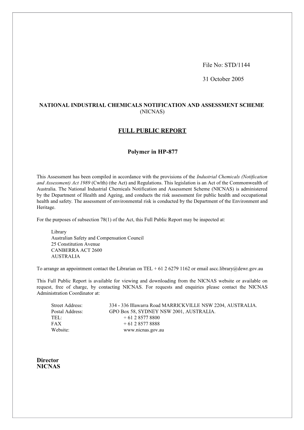 National Industrial Chemicals Notification and Assessment Scheme s69