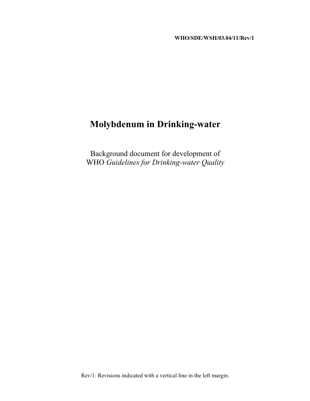 Molybdenum in Drinking-Water