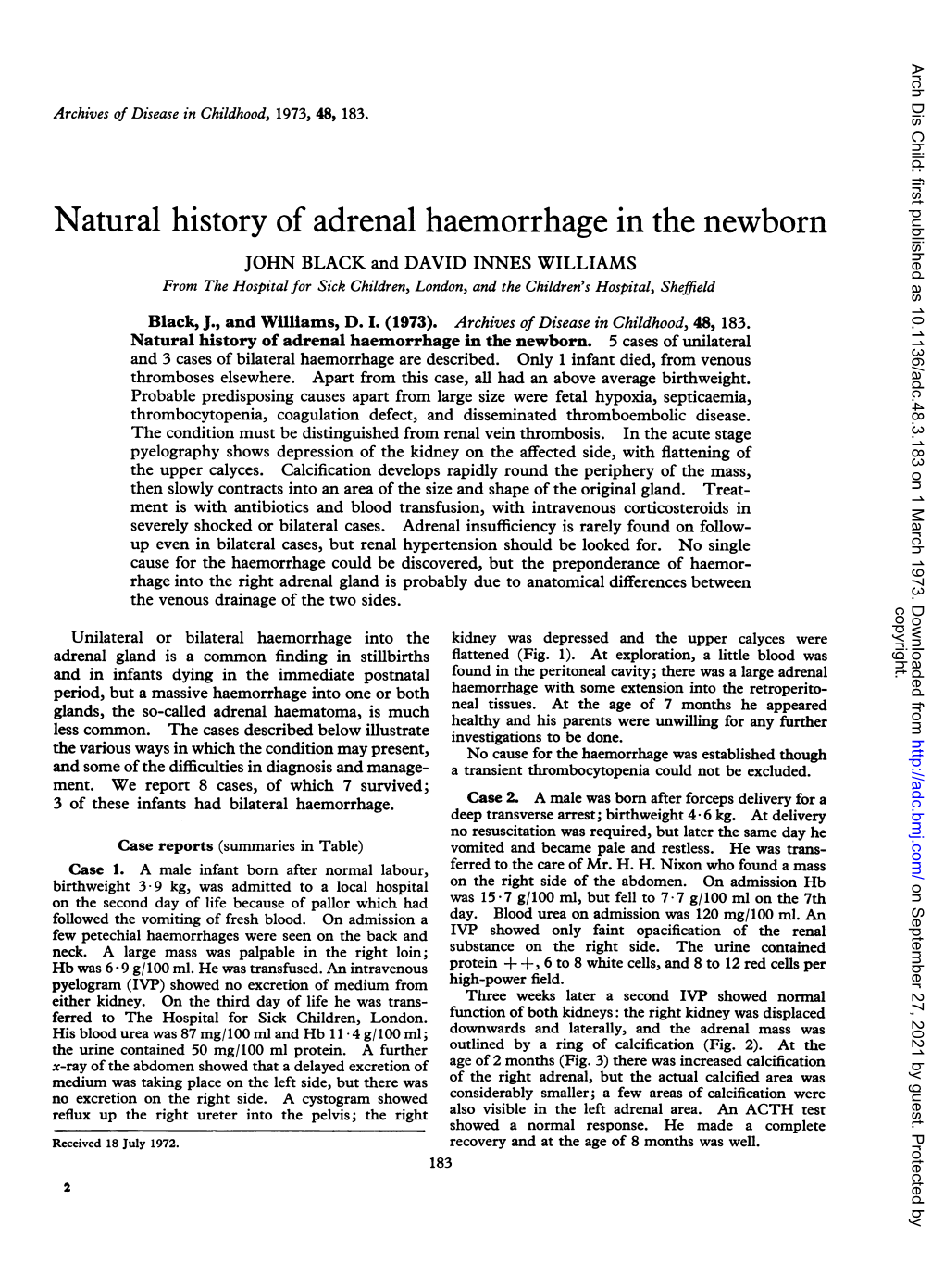 Natural History of Adrenal Haemorrhage in the Newborn