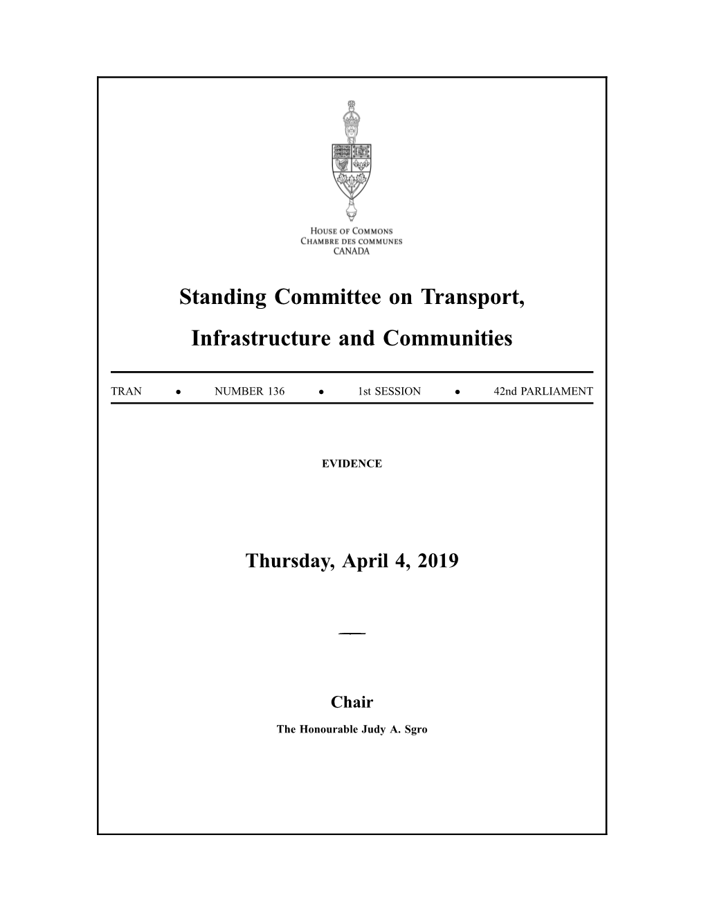 Standing Committee on Transport, Infrastructure and Communities