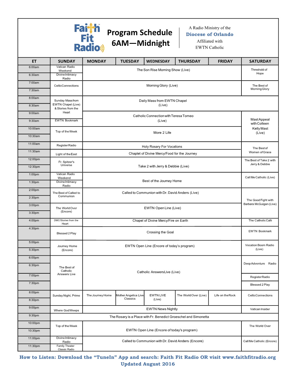 Program Schedule 6AM—Midnight