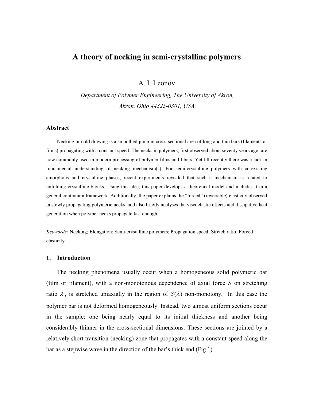 A Theory of Necking in Semi-Crystalline Polymers