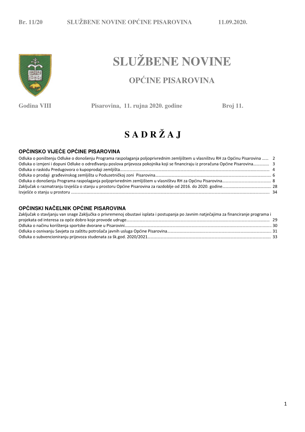 Službene Novine Općine Pisarovina Br. 11