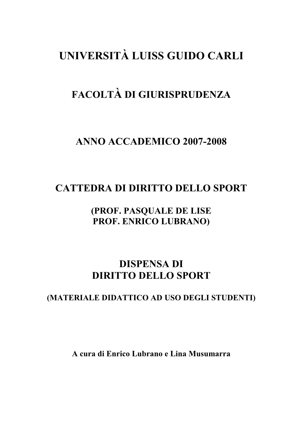Diritto Dello Sport 2007-2008 – Dispensa