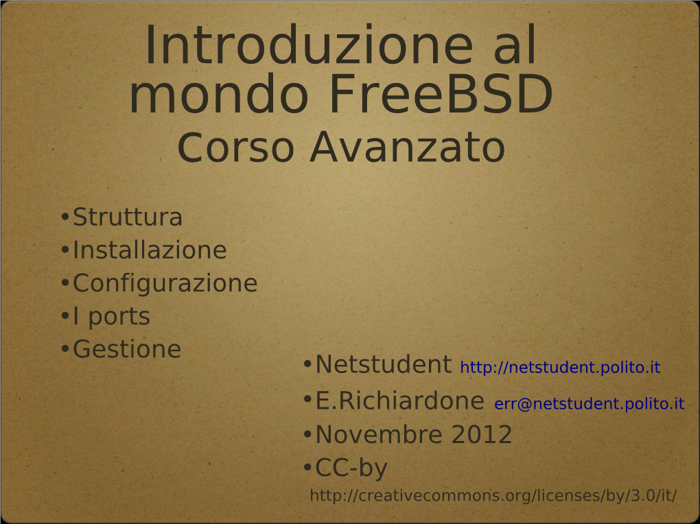 Introduzione Al Mondo Freebsd Corso Avanzato