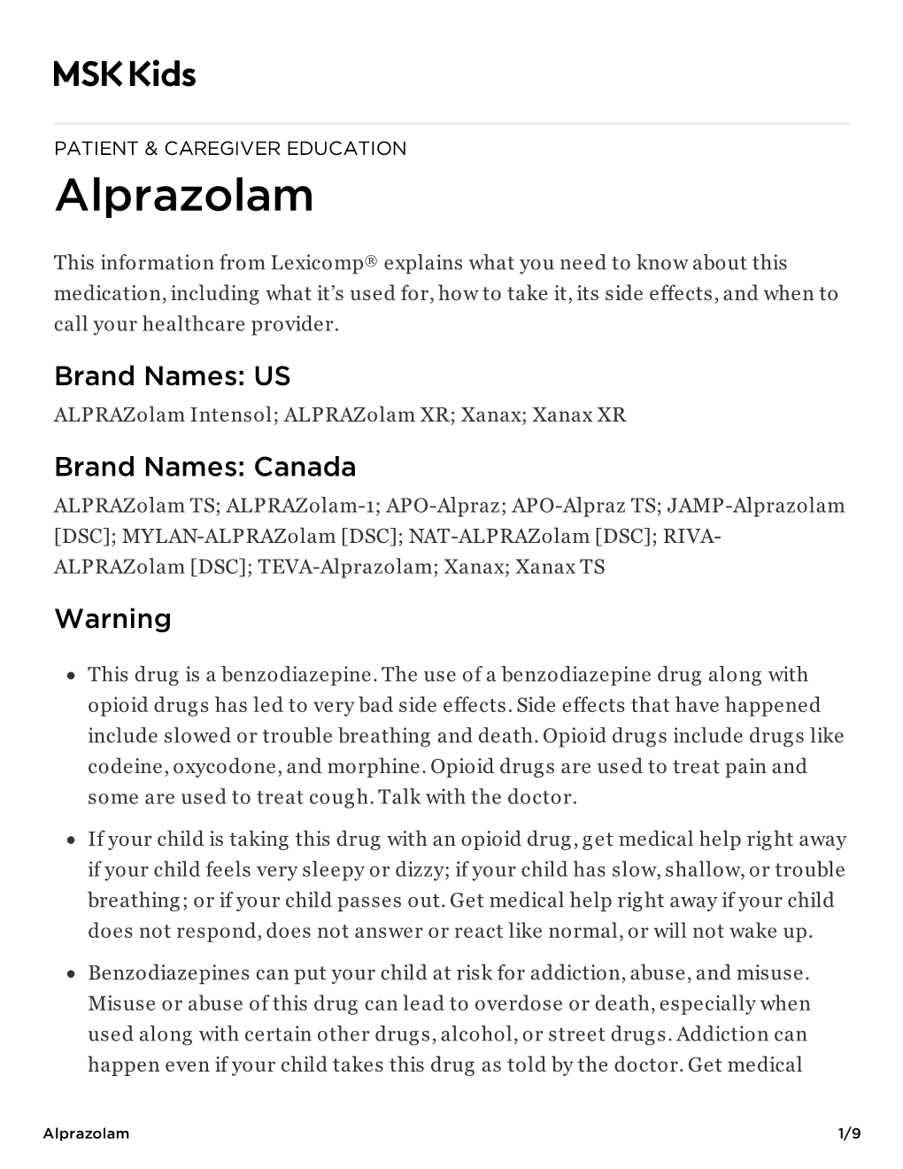 Alprazolam: Pediatric Medication