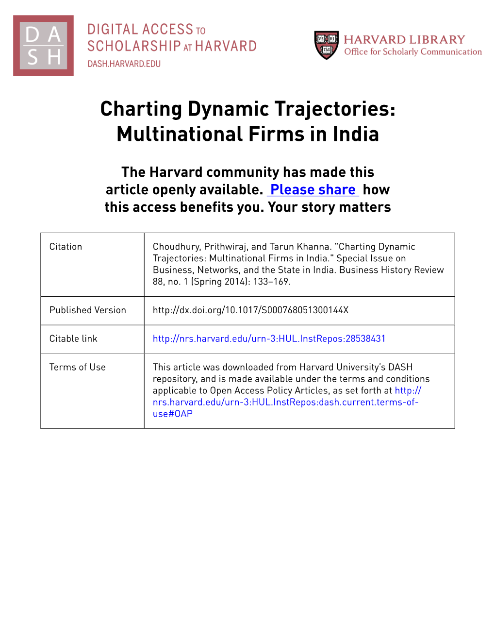 Charting Dynamic Trajectories: Multinational Firms in India