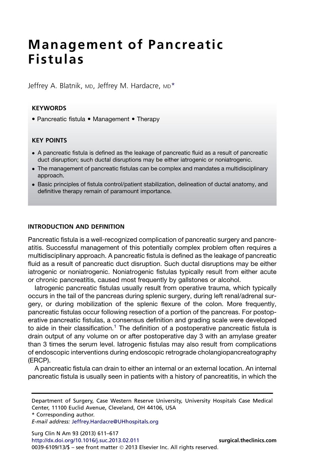 Management of Pancreatic Fistulas